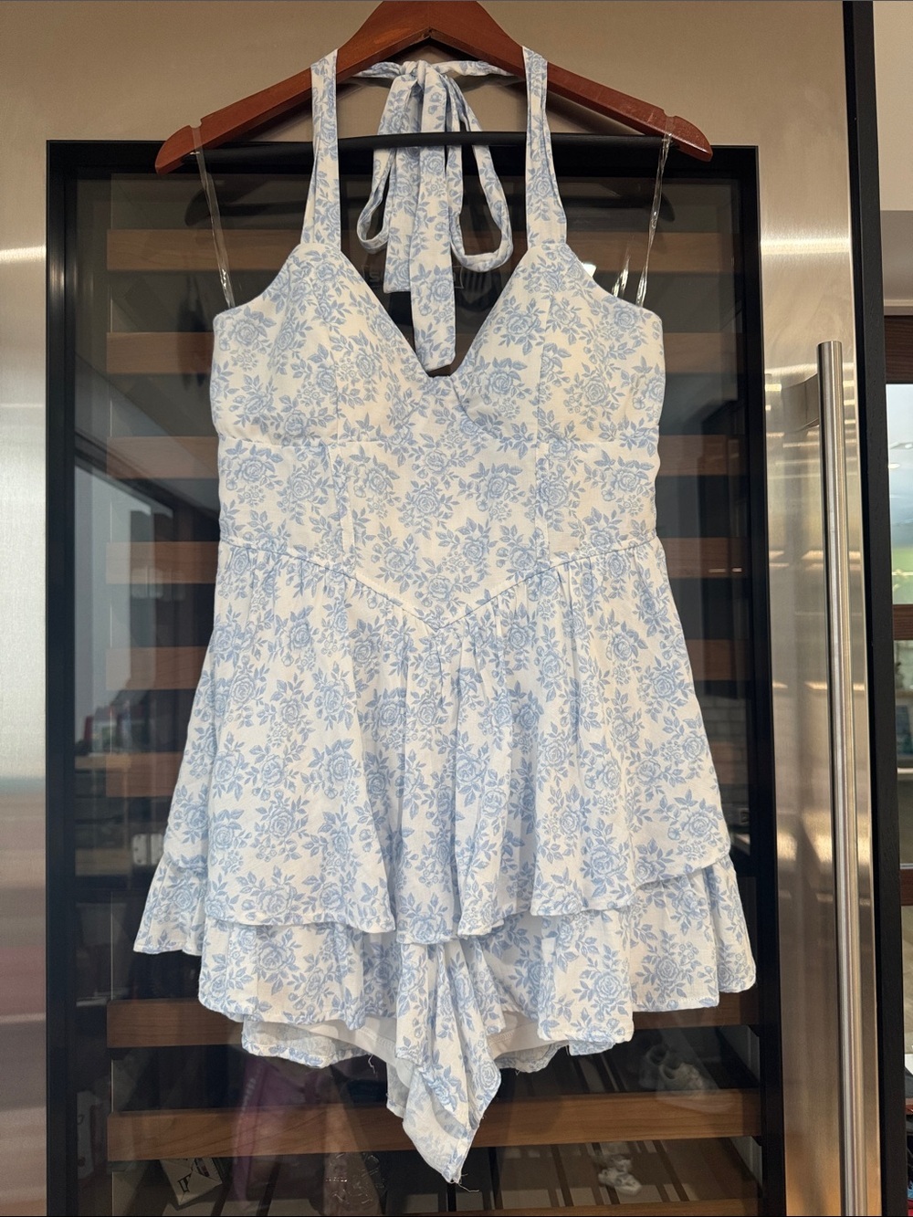Altar’d State Blue & White Floral Halter Romper Dress Size L - Picture 2 of 6